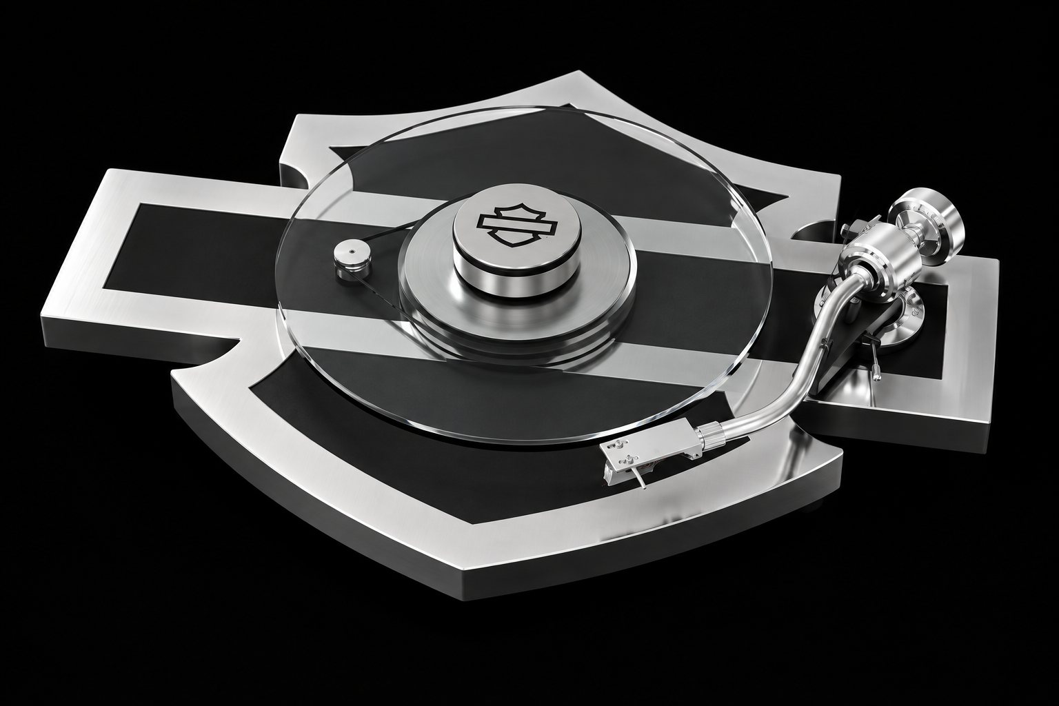 Pro‑Ject x Harley‑Davidson limited edition turntable with Bar & Shield plinth and glass platter