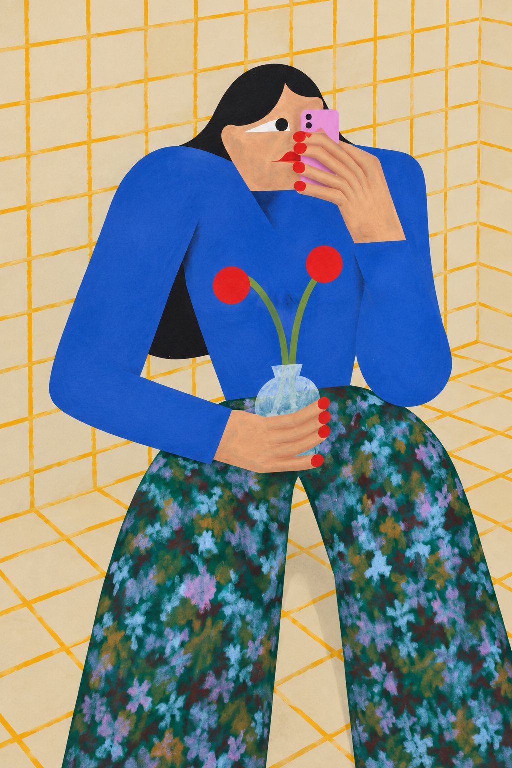 Close-up of a Stefhany Y Lozano painting where hands and fingers are the central motif