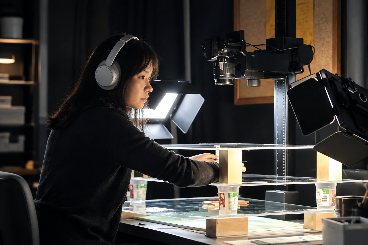 Clay squirrel making tea and a cheesecake on a top-down multiplane stop-motion set